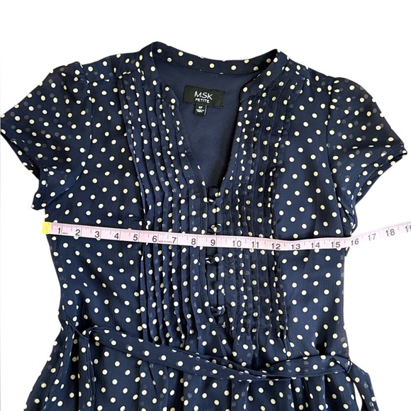 MSK Petite Navy Blue Polka Dot Tie Waist Dress Size 4P - Picture 8 of 9